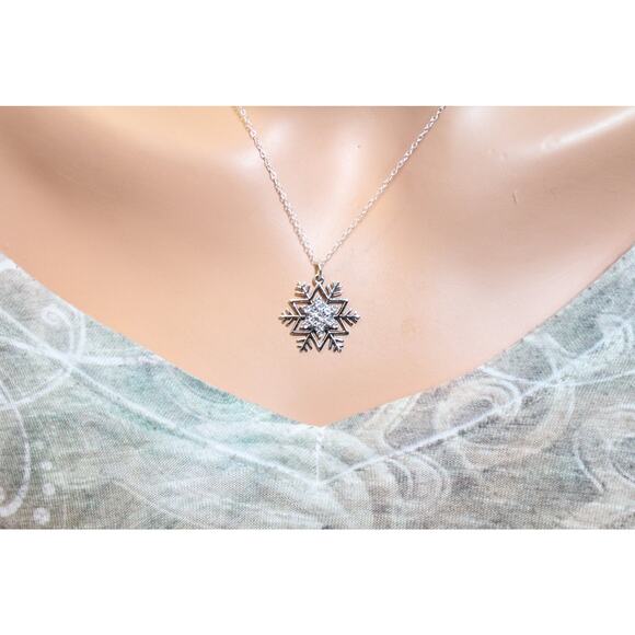 Sterling Silver Snowflake Pendant with Pave NanoGems Charm Necklace - Picture 1 of 3